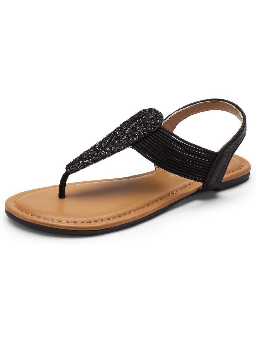 Women's Black Brown Flats Elastic Strappy String Thong T Strap Summer Sandals